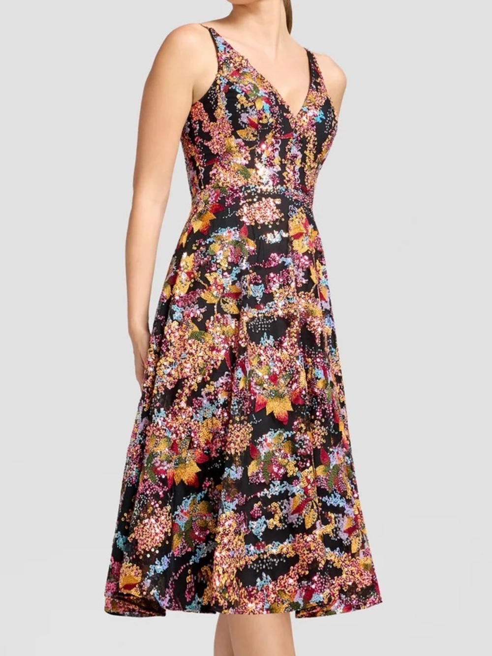 Dress the Population Elisa Embellished Fit & Flare Midi Dress Papaya Multi L
